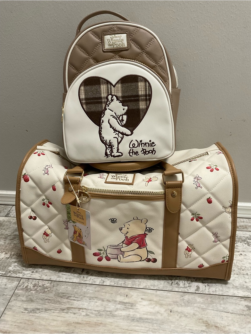NWT Winnie the pooh cherry weekender bag and backpack